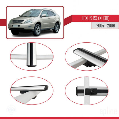 Compatible avec Lexus RX 2 (XU30) 2004-2009 BASIC Model Barres de Toit Railing Porte-Bagages de Voiture Gris Aluminium 3 Barres