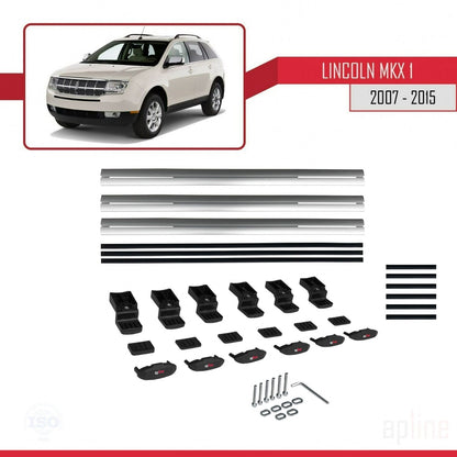 Compatible avec Lincoln MKX (U388) 2007-2015 BASIC Model Barres de Toit Railing Porte-Bagages de Voiture Gris Aluminium 3 Barres