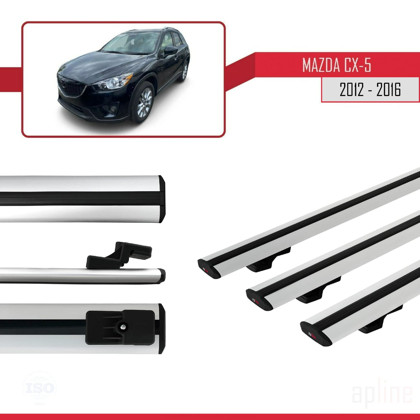 Compatible avec Mazda CX-5 I (KE) 2012-2016 BASIC Model Barres de Toit Railing Porte-Bagages de Voiture Gris Aluminium 3 Barres