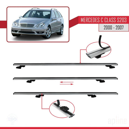 Compatible avec Mercedes Classe C 2 (S203) 2000-2007 BASIC Model Barres de Toit Railing Porte-Bagages de Voiture Gris Aluminium 2 Barres