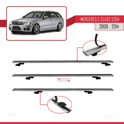 Compatible avec Mercedes Classe C 3 (S204) 2008-2014 BASIC Model Barres de Toit Railing Porte-Bagages de Voiture Gris Aluminium 3 Barres