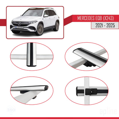 Compatible avec Mercedes EQB (X243) 2021-2025 BASIC Model Barres de Toit Railing Porte-Bagages de Voiture Gris Aluminium 3 Barres