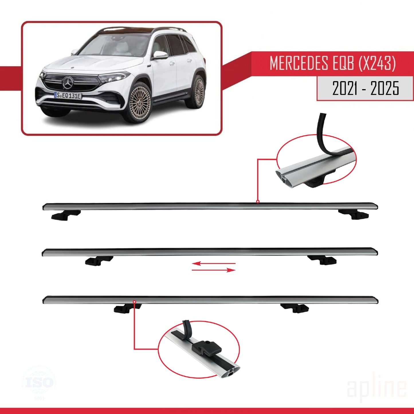 Compatible avec Mercedes EQB (X243) 2021-2025 BASIC Model Barres de Toit Railing Porte-Bagages de Voiture Gris Aluminium 2 Barres