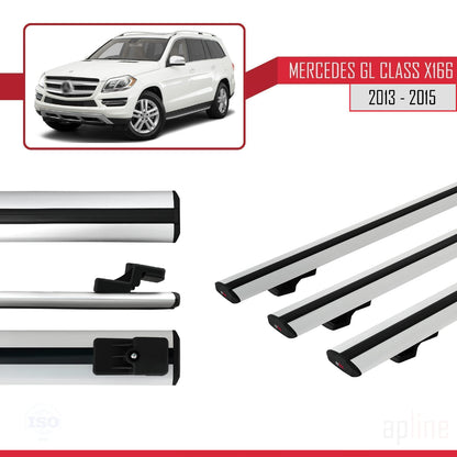 Compatible with Mercedes GL Class 2 (X166) Pre-Facelift 2013-2015 BASIC Model Car Roof Rack Cross Bar Grey Aluminium 3 Bars