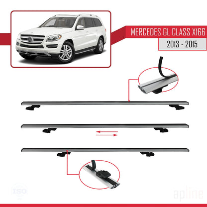 Compatible with Mercedes GL Class 2 (X166) Pre-Facelift 2013-2015 BASIC Model Car Roof Rack Cross Bar Grey Aluminium 3 Bars