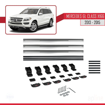 Compatible with Mercedes GL Class 2 (X166) Pre-Facelift 2013-2015 BASIC Model Car Roof Rack Cross Bar Grey Aluminium 3 Bars
