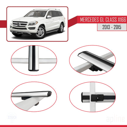 Compatible with Mercedes GL Class 2 (X166) Pre-Facelift 2013-2015 BASIC Model Car Roof Rack Cross Bar Grey Aluminium 2 Bars
