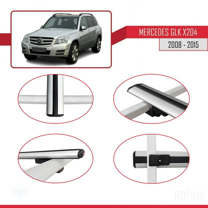 Compatible with Mercedes GLK Class (X204) 2008-2015 BASIC Model Car Roof Rack Cross Bar Grey Aluminium 3 Bars