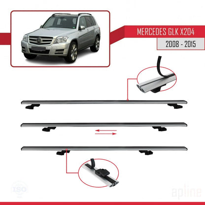 Compatible with Mercedes GLK Class (X204) 2008-2015 BASIC Model Car Roof Rack Cross Bar Grey Aluminium 2 Bars