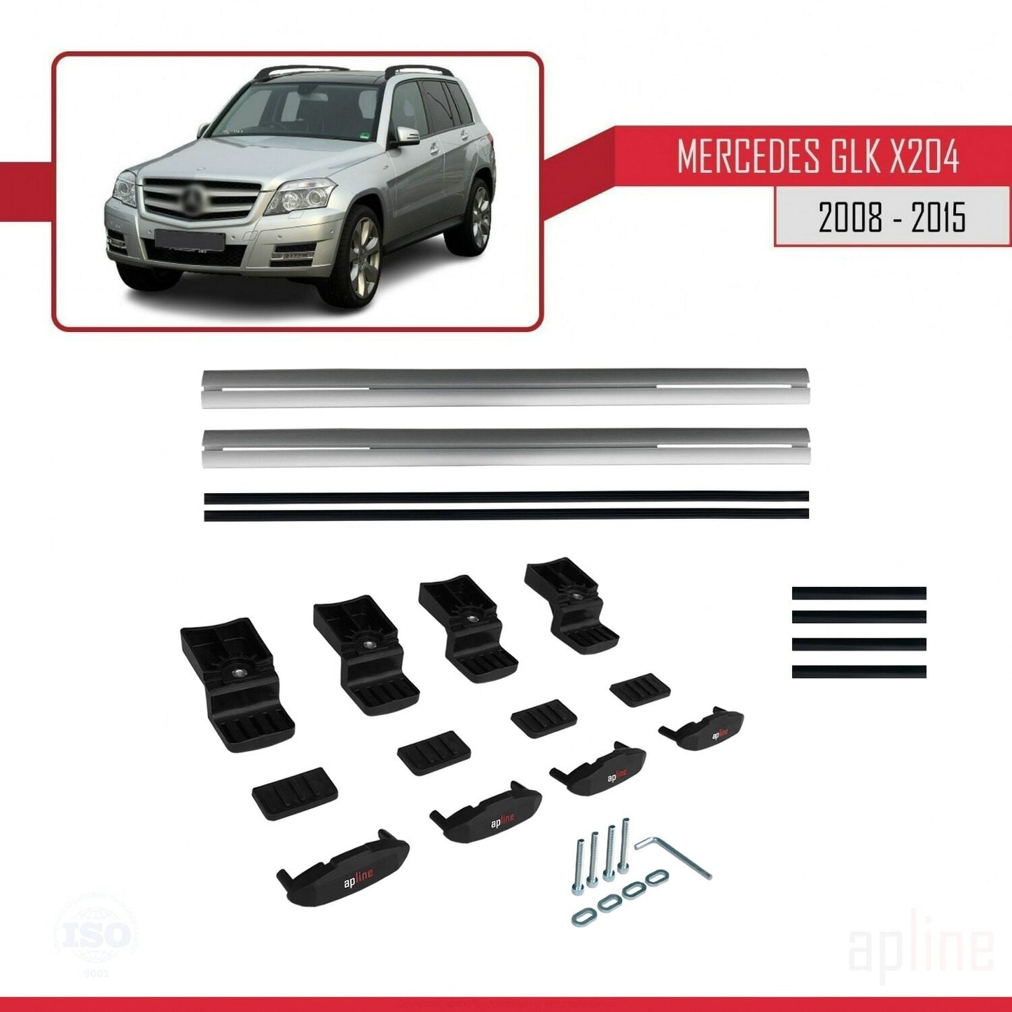 Compatible with Mercedes GLK Class (X204) 2008-2015 BASIC Model Car Roof Rack Cross Bar Grey Aluminium 2 Bars
