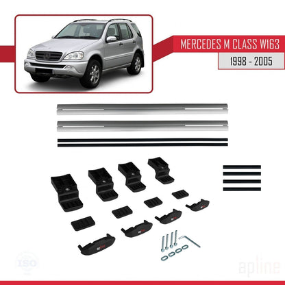 Compatible with Mercedes M Class (W163) 1998-2005 BASIC Model Car Roof Rack Cross Bar Grey Aluminium 2 Bars