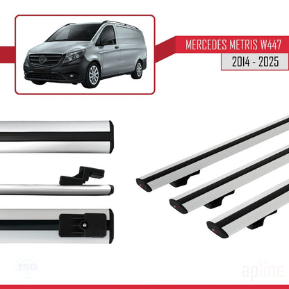 Compatible avec Mercedes Metris (W447) 2014-2025 BASIC Model Barres de Toit Railing Porte-Bagages de Voiture Gris Aluminium 3 Barres