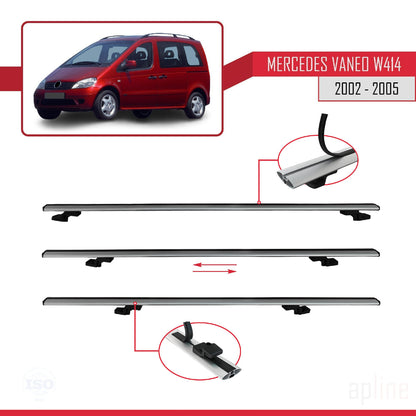 Compatible avec Mercedes Vaneo (W414) 2002-2005 BASIC Model Barres de Toit Railing Porte-Bagages de Voiture Gris Aluminium 4 Barres