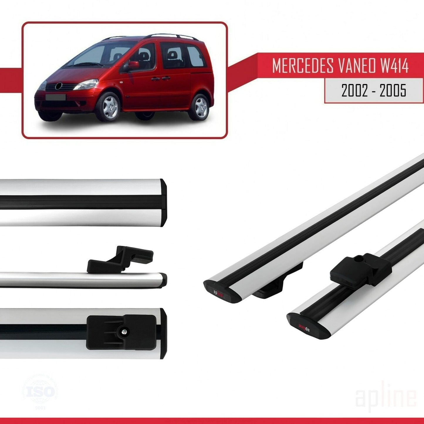 Compatible avec Mercedes Vaneo (W414) 2002-2005 BASIC Model Barres de Toit Railing Porte-Bagages de Voiture Gris Aluminium 2 Barres