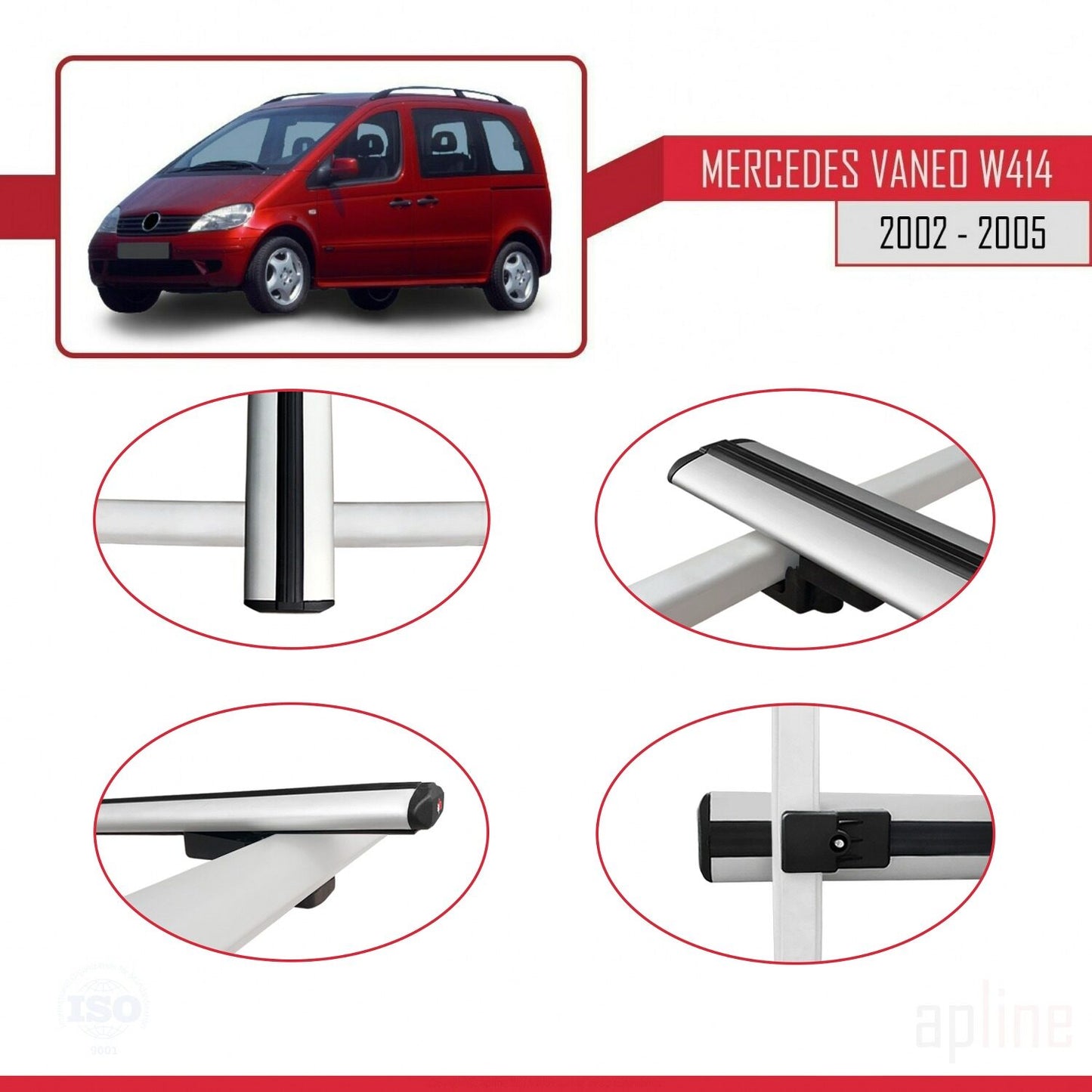 Compatible avec Mercedes Vaneo (W414) 2002-2005 BASIC Model Barres de Toit Railing Porte-Bagages de Voiture Gris Aluminium 2 Barres