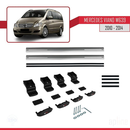 Compatible with Mercedes Viano 2 (W639) Post-Facelift 2010-2014 BASIC Model Car Roof Rack Cross Bar Grey Aluminium 2 Bars