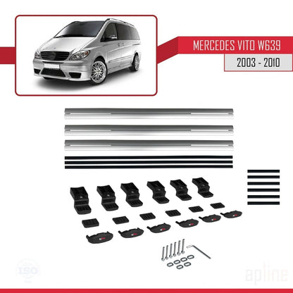 Compatible with Mercedes Vito 2 (W639) Pre-Facelift 2003-2010 BASIC Model Car Roof Rack Cross Bar Grey Aluminium 3 Bars