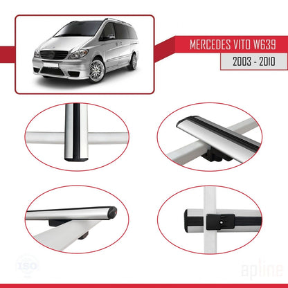 Compatible with Mercedes Vito 2 (W639) Pre-Facelift 2003-2010 BASIC Model Car Roof Rack Cross Bar Grey Aluminium 2 Bars