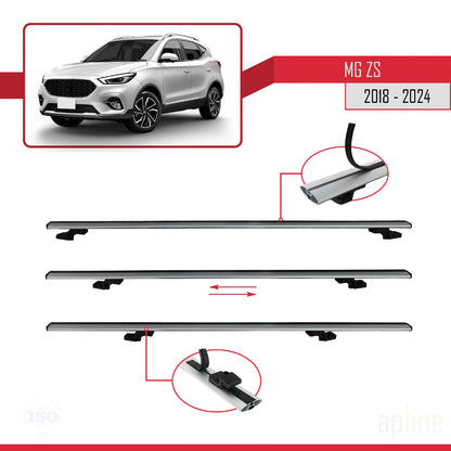 Compatible avec MG ZS 2018-2024 BASIC Model Barres de Toit Railing Porte-Bagages de Voiture Gris Aluminium 2 Barres