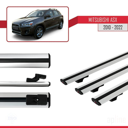 Compatible with Mitsubishi ASX (GA) 2010-2022 BASIC Model Car Roof Rack Cross Bar Grey Aluminium 3 Bars
