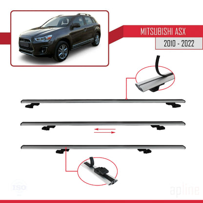 Compatible with Mitsubishi ASX (GA) 2010-2022 BASIC Model Car Roof Rack Cross Bar Grey Aluminium 3 Bars