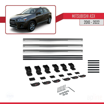 Compatible with Mitsubishi ASX (GA) 2010-2022 BASIC Model Car Roof Rack Cross Bar Grey Aluminium 3 Bars