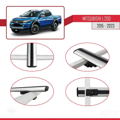 Compatible avec Mitsubishi L200 V 2015-2023 BASIC Model Barres de Toit Railing Porte-Bagages de Voiture Gris Aluminium 3 Barres