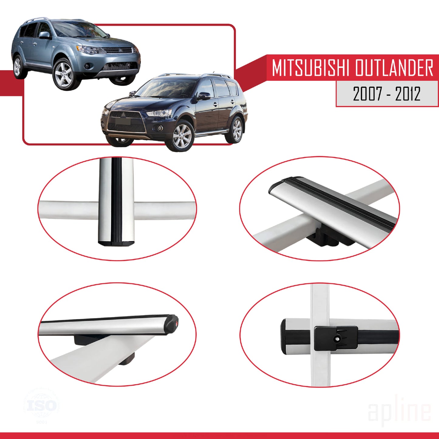 Compatible avec Mitsubishi Outlander 2 2007-2012 BASIC Model Barres de Toit Railing Porte-Bagages de Voiture Gris Aluminium 3 Barres
