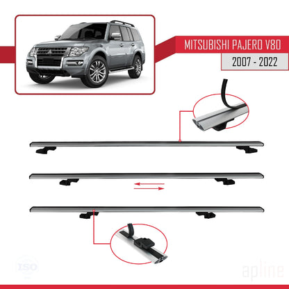 Compatible avec Mitsubishi Pajero (V80) 2007-2022 BASIC Model Barres de Toit Railing Porte-Bagages de Voiture Gris Aluminium 2 Barres