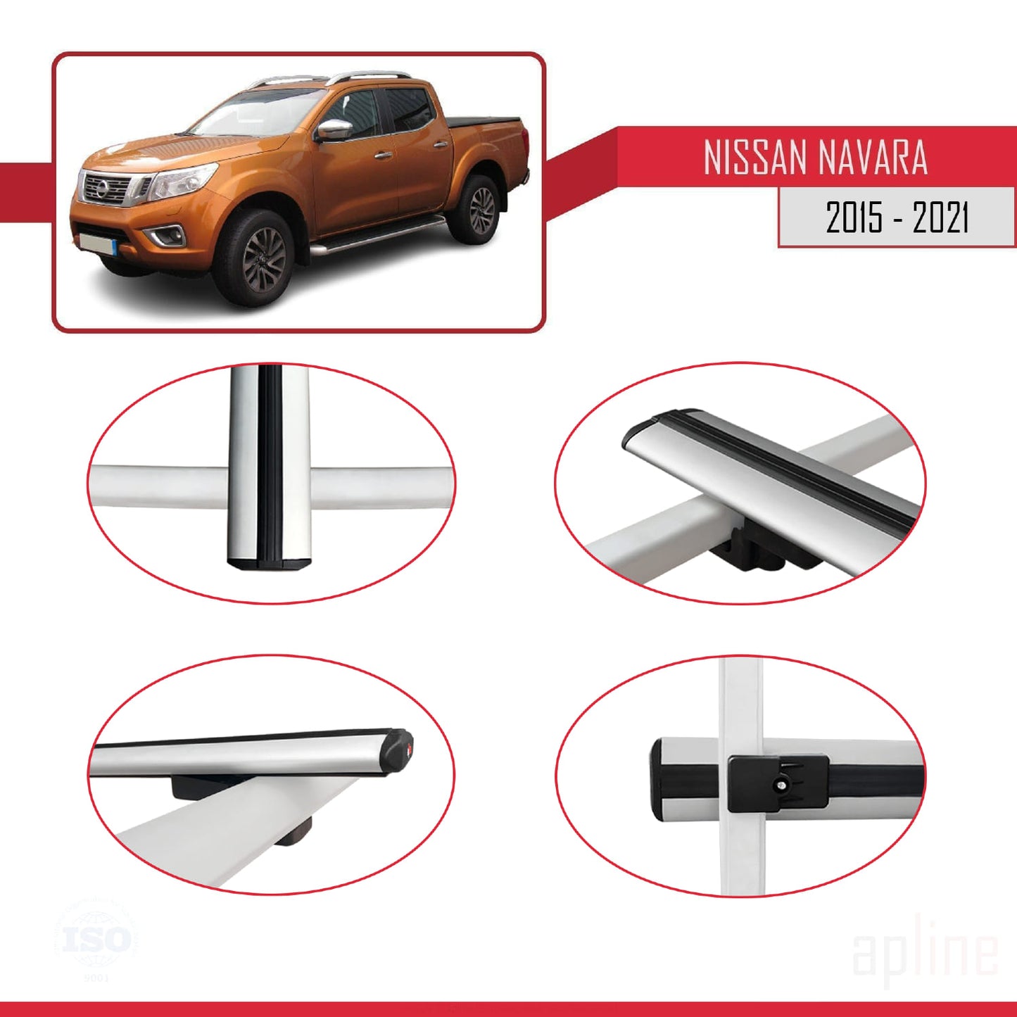 Compatible avec Nissan Navara 4 (D23) 2015-2021 BASIC Model Barres de Toit Railing Porte-Bagages de Voiture Gris Aluminium 2 Barres