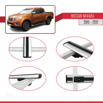 Compatible avec Nissan Navara 4 (D23) 2015-2021 BASIC Model Barres de Toit Railing Porte-Bagages de Voiture Gris Aluminium 2 Barres
