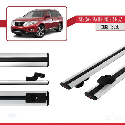 Compatible avec Nissan Pathfinder 4 (R52) 2013-2020 BASIC Model Barres de Toit Railing Porte-Bagages de Voiture Gris Aluminium 2 Barres