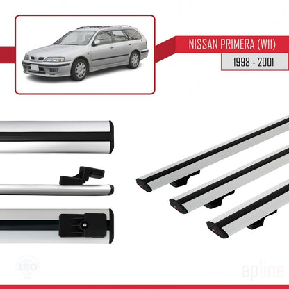 Compatible avec Nissan Primera 2 (W11) Traveller 1998-2001 BASIC Model Barres de Toit Railing Porte-Bagages de Voiture Gris Aluminium 3 Barres