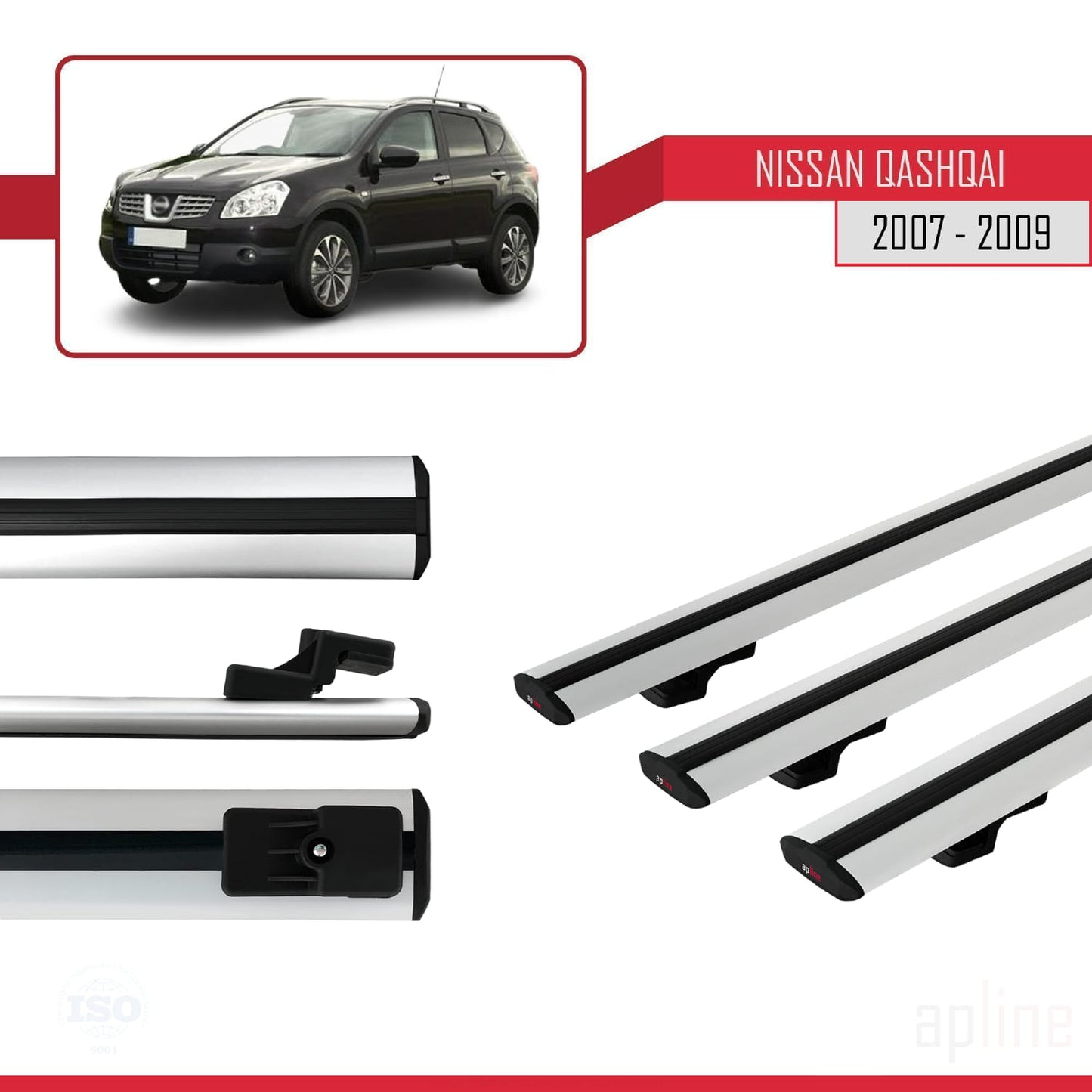 Compatible avec Nissan Qashqai (J10) Pre-Facelift 2007-2009 BASIC Model Barres de Toit Railing Porte-Bagages de Voiture Gris Aluminium 3 Barres