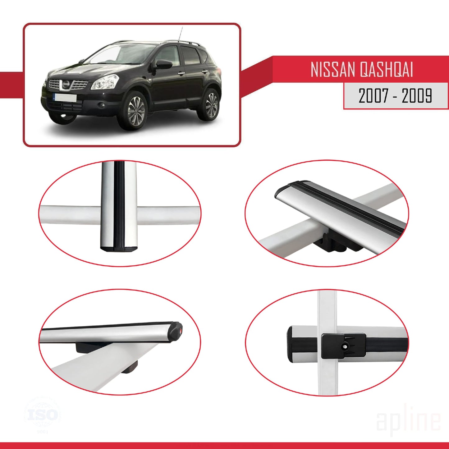 Compatible avec Nissan Qashqai (J10) Pre-Facelift 2007-2009 BASIC Model Barres de Toit Railing Porte-Bagages de Voiture Gris Aluminium 2 Barres