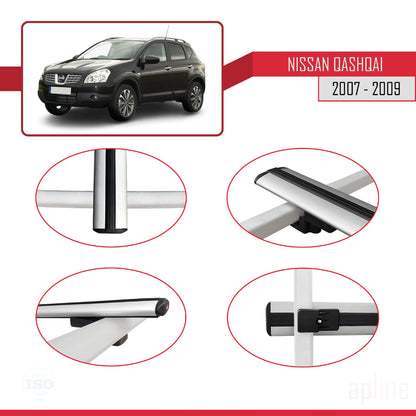 Compatible avec Nissan Qashqai (J10) Pre-Facelift 2007-2009 BASIC Model Barres de Toit Railing Porte-Bagages de Voiture Gris Aluminium 2 Barres