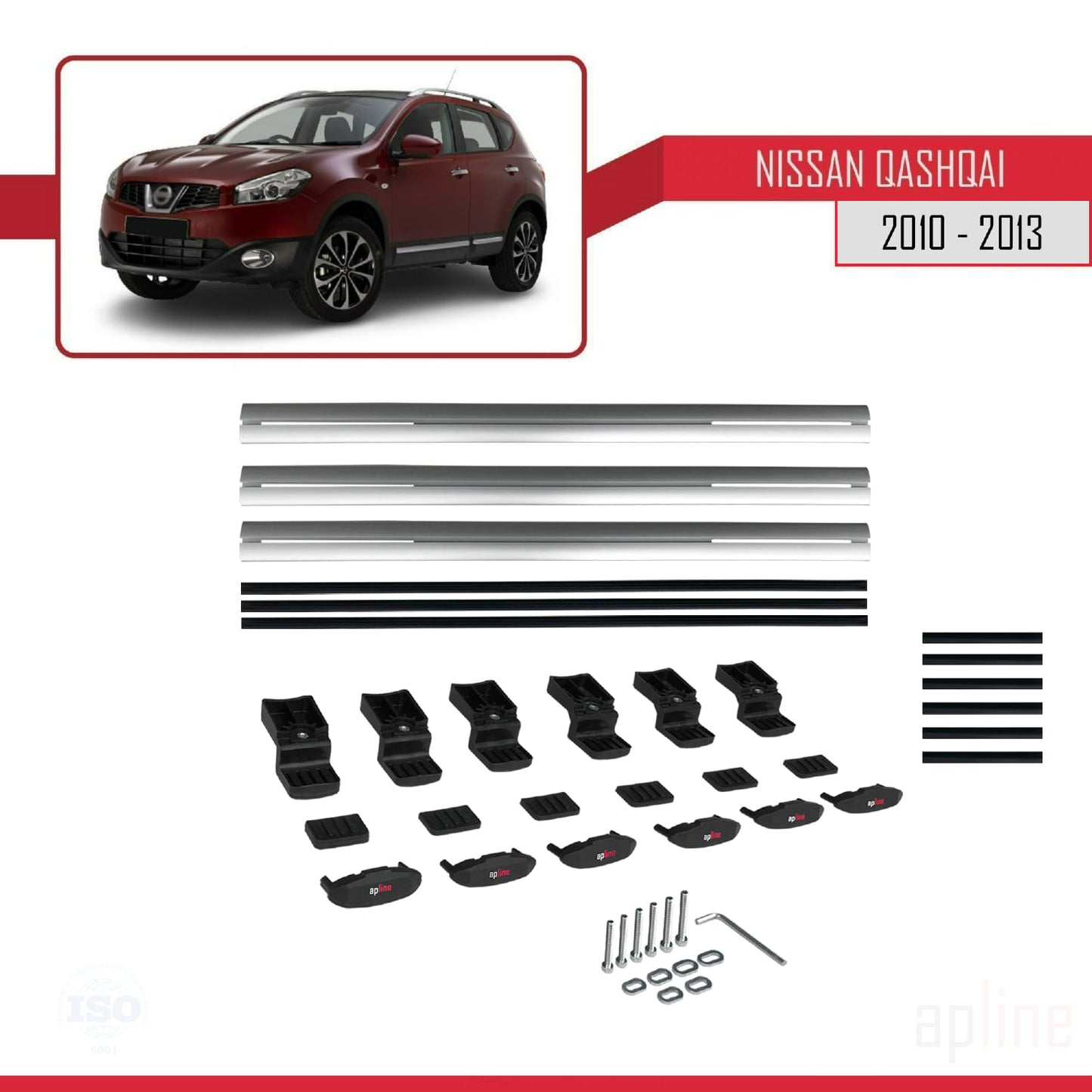 Compatible avec Nissan Qashqai (J10) Post-Facelift 2010-2013 BASIC Model Barres de Toit Railing Porte-Bagages de Voiture Gris Aluminium 3 Barres