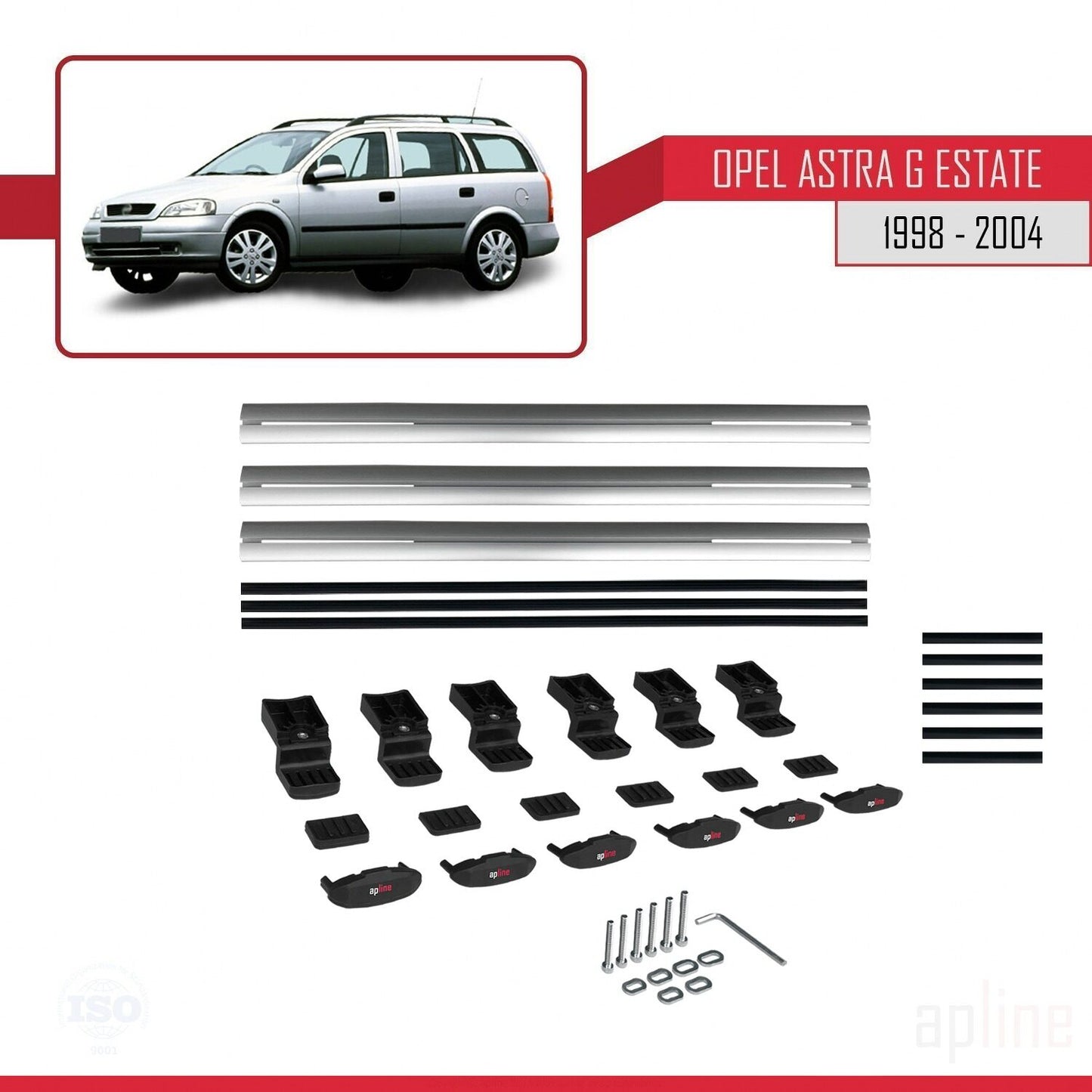 Compatible avec Opel Astra G (T98) Break 1998-2004 BASIC Model Barres de Toit Railing Porte-Bagages de Voiture Gris Aluminium 3 Barres