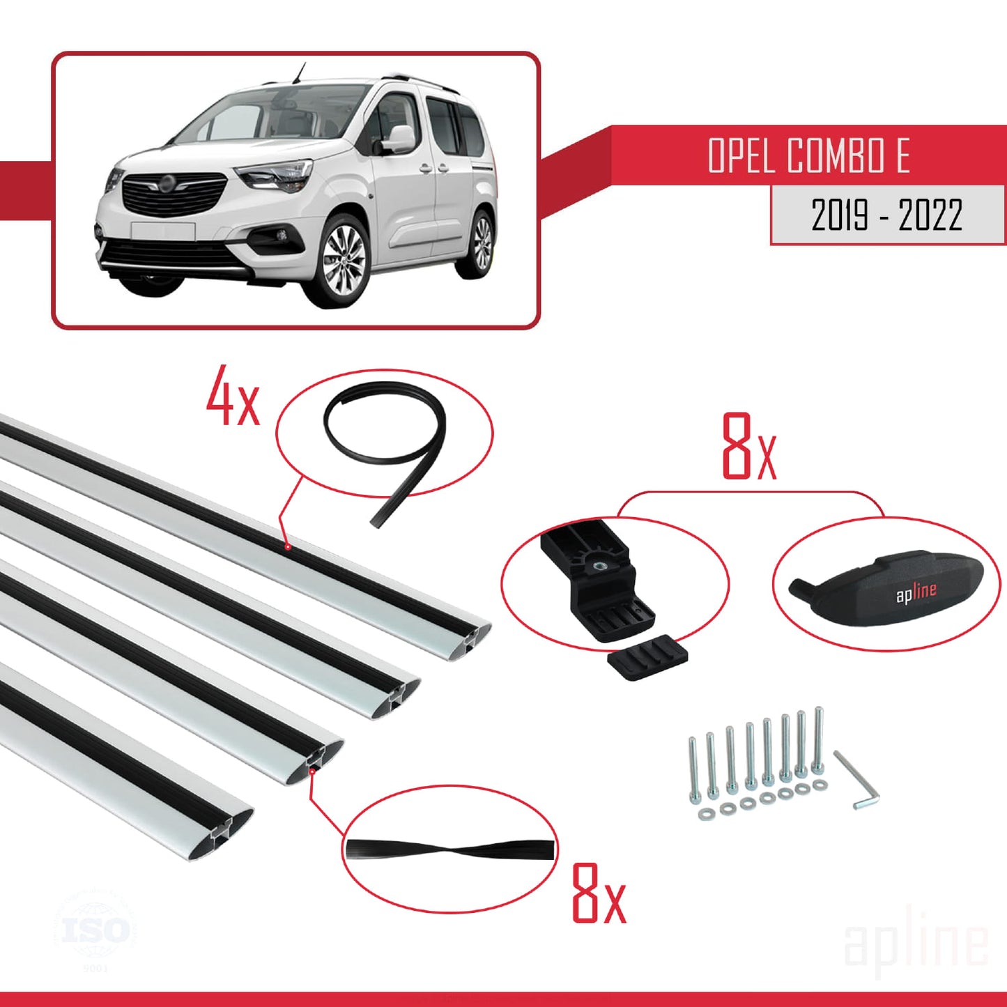Compatible avec Opel Combo E Life 2019-2022 BASIC Model Barres de Toit Railing Porte-Bagages de Voiture Gris Aluminium 4 Barres