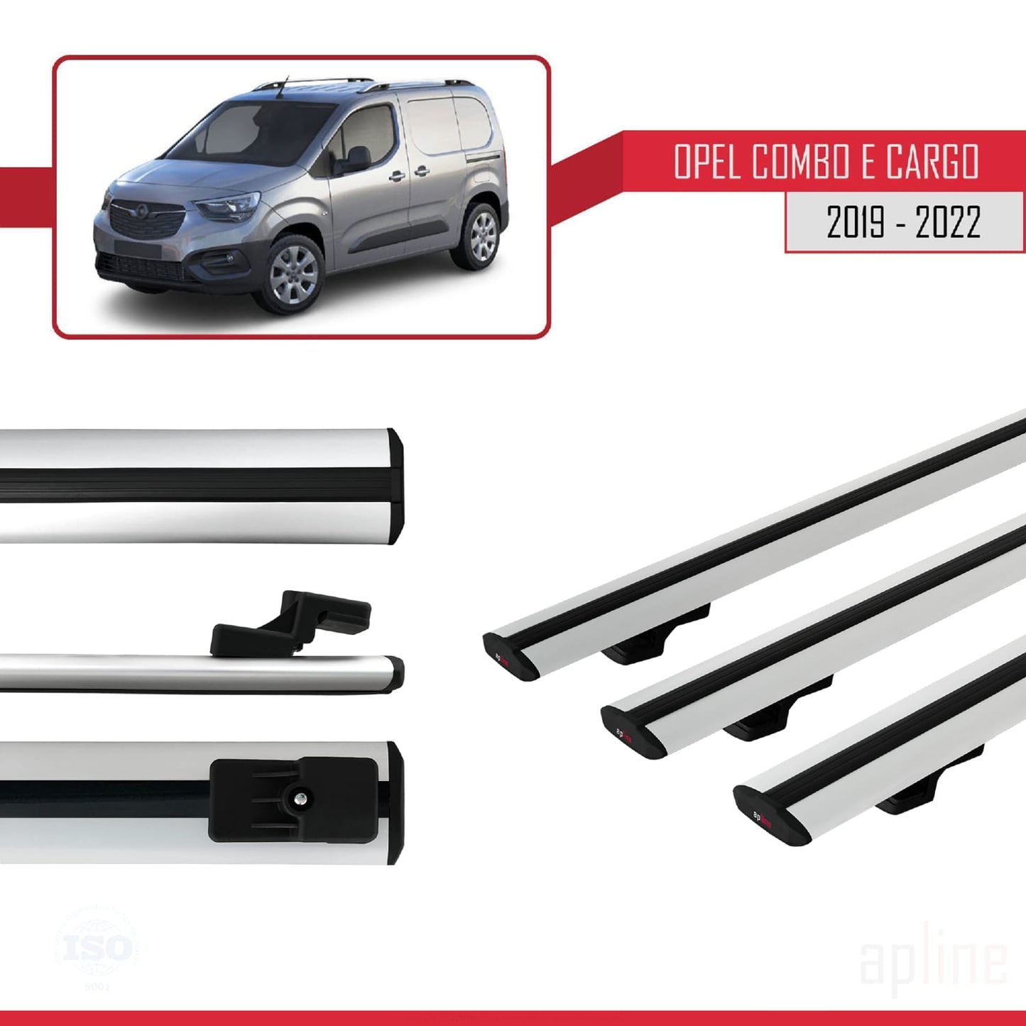 Compatible with Opel Combo E Cargo 2019-2022 BASIC Model Car Roof Rack Cross Bar Grey Aluminium 3 Bars