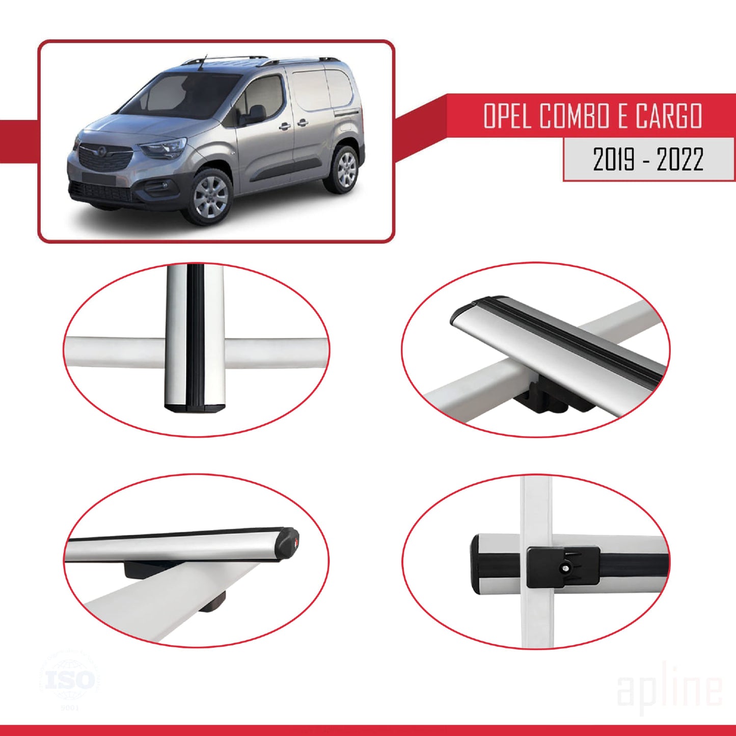 Compatible with Opel Combo E Cargo 2019-2022 BASIC Model Car Roof Rack Cross Bar Grey Aluminium 3 Bars