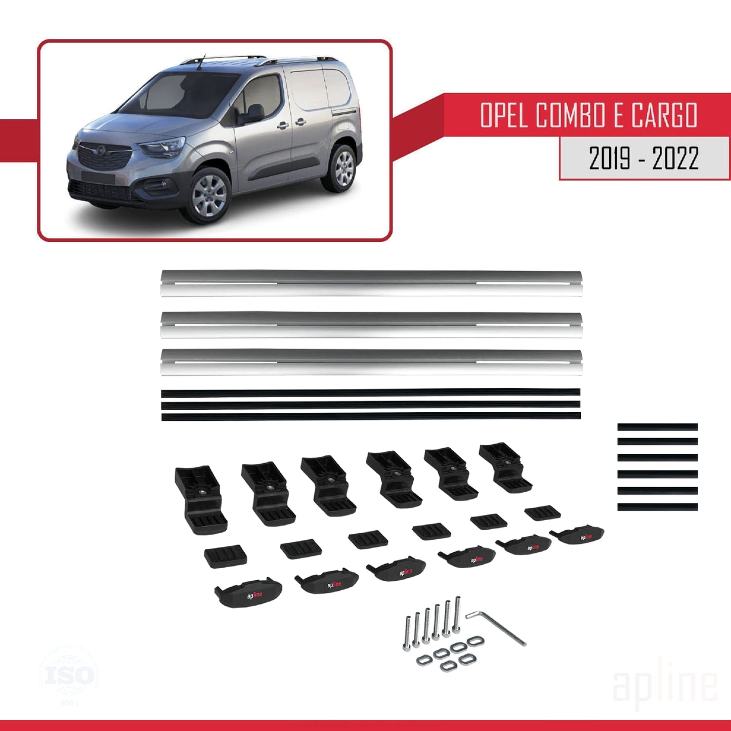 Compatible with Opel Combo E Cargo 2019-2022 BASIC Model Car Roof Rack Cross Bar Grey Aluminium 3 Bars