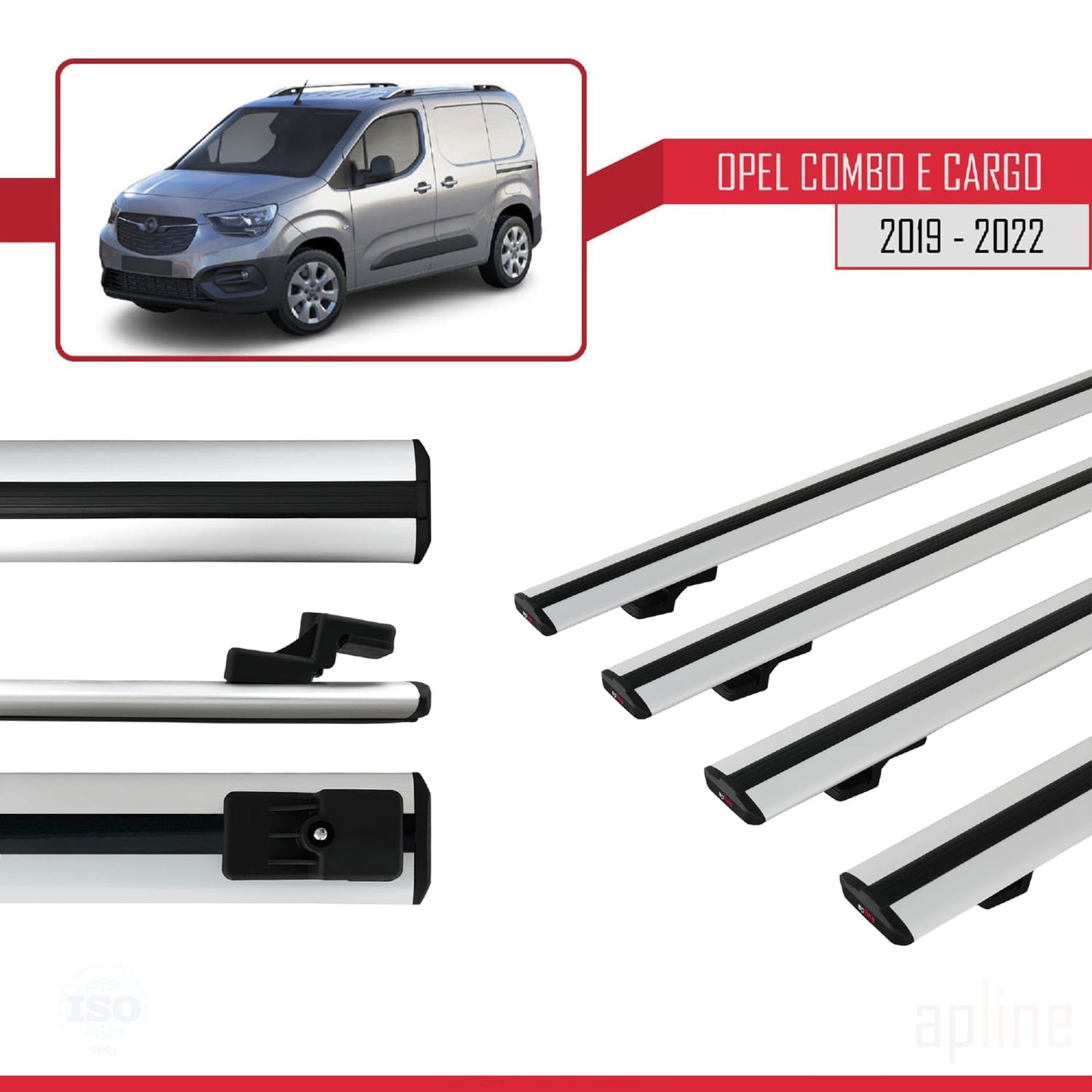 Compatible with Opel Combo E Cargo 2019-2022 BASIC Model Car Roof Rack Cross Bar Grey Aluminium 4 Bars