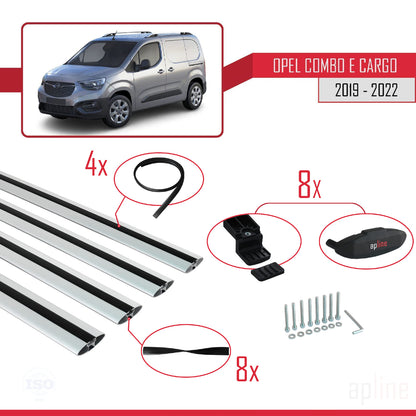 Compatible with Opel Combo E Cargo 2019-2022 BASIC Model Car Roof Rack Cross Bar Grey Aluminium 4 Bars