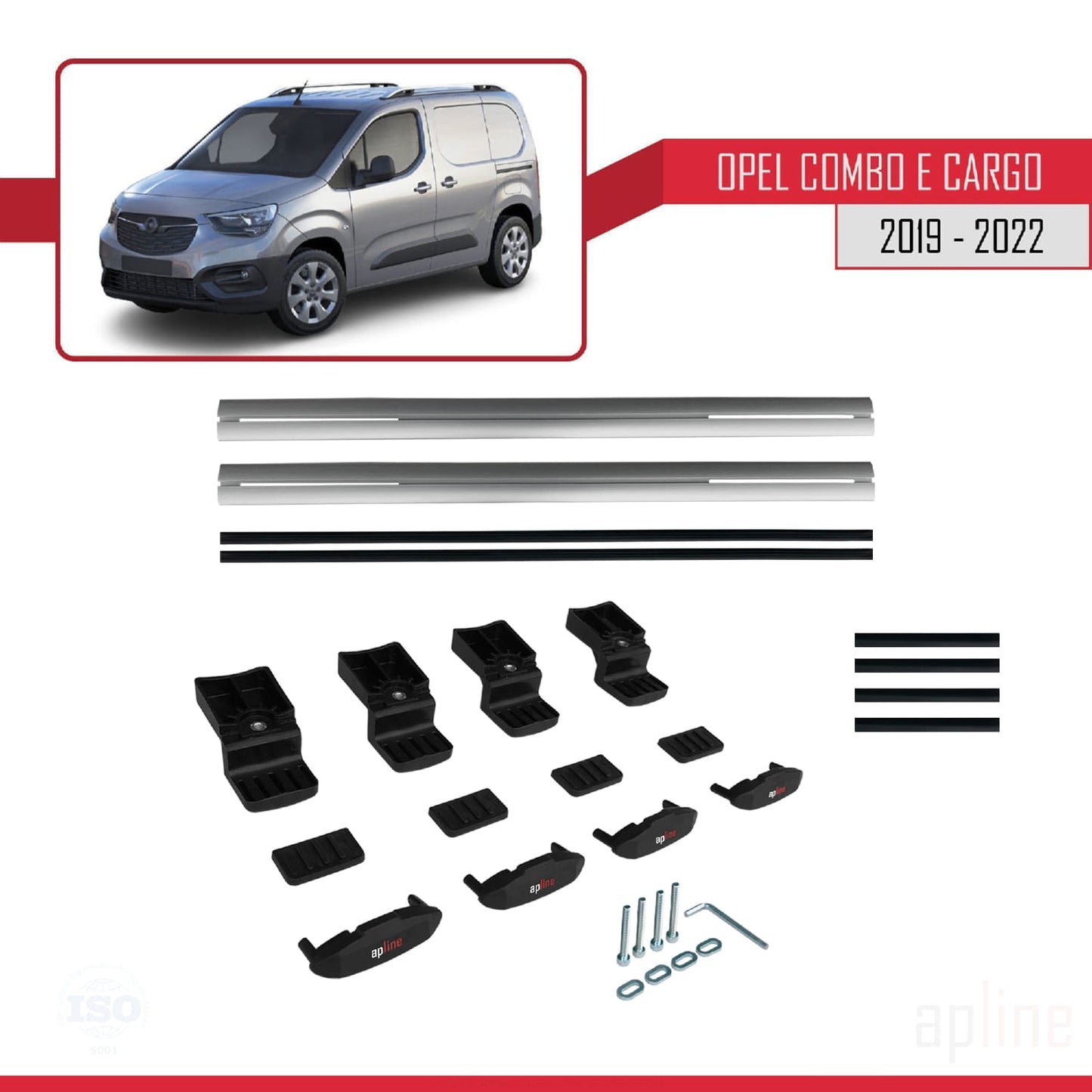 Compatible with Opel Combo E Cargo 2019-2022 BASIC Model Car Roof Rack Cross Bar Grey Aluminium 2 Bars