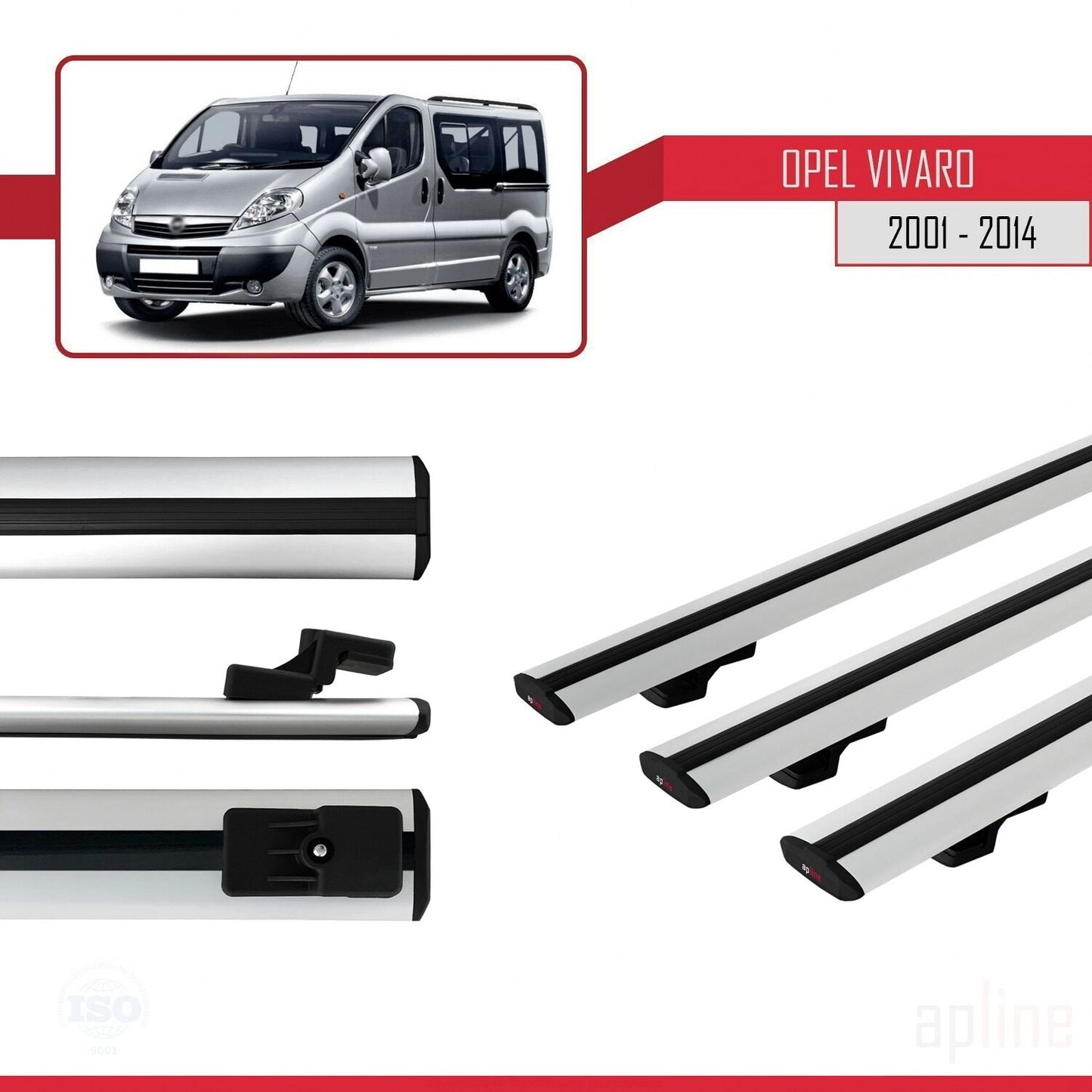 Compatible with Opel Vivaro A 2001-2014 BASIC Model Car Roof Rack Cross Bar Grey Aluminium 3 Bars