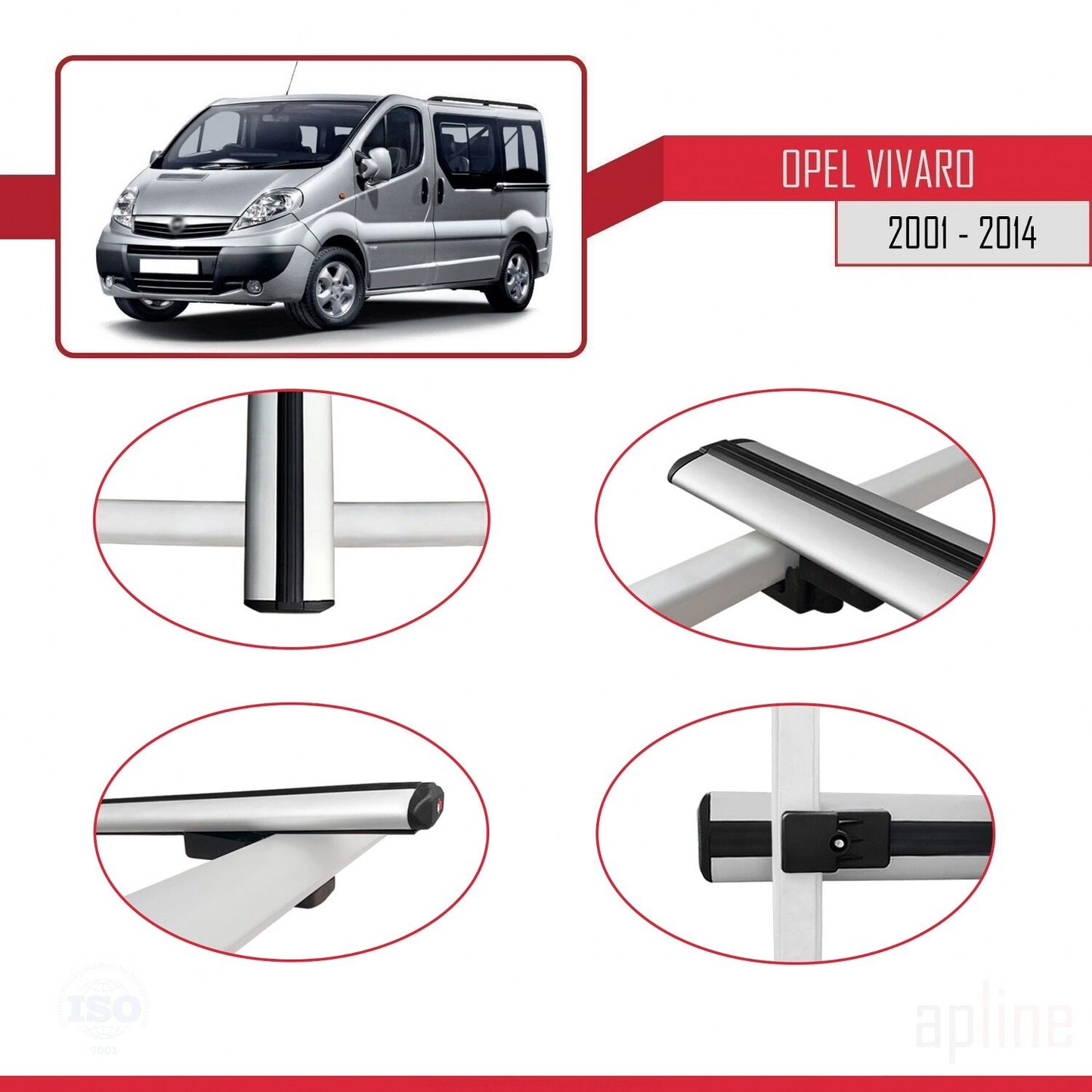 Compatible with Opel Vivaro A 2001-2014 BASIC Model Car Roof Rack Cross Bar Grey Aluminium 3 Bars