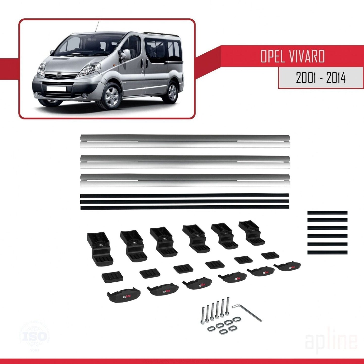 Compatible with Opel Vivaro A 2001-2014 BASIC Model Car Roof Rack Cross Bar Grey Aluminium 3 Bars