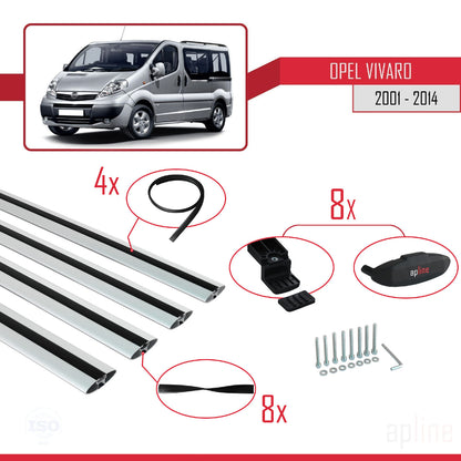 Compatible with Opel Vivaro A 2001-2014 BASIC Model Car Roof Rack Cross Bar Grey Aluminium 4 Bars