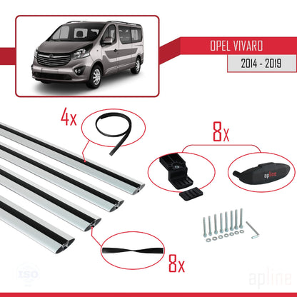 Compatible avec Opel Vivaro B 2014-2019 BASIC Model Barres de Toit Railing Porte-Bagages de Voiture Gris Aluminium 4 Barres